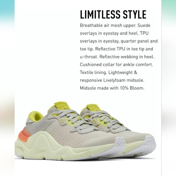 Sorel Kinetic RNGED Lace Knit Yellow Low Top Sneakers Women’s Size 9 - Picture 2 of 9